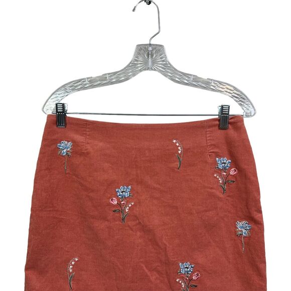 H&M Divided Womens Mini Corduroy Skirt Floral Embroidered Lined Coral Size 6 - Picture 2 of 6